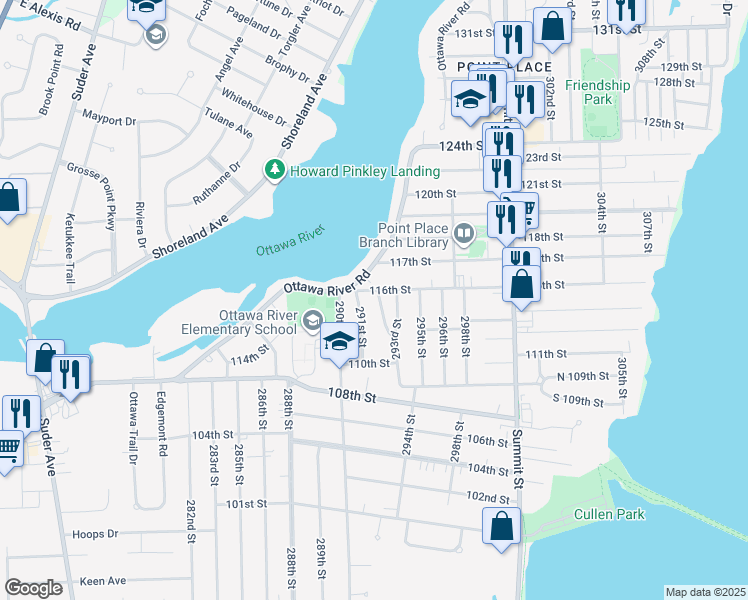 map of restaurants, bars, coffee shops, grocery stores, and more near 4875 292nd Street in Toledo