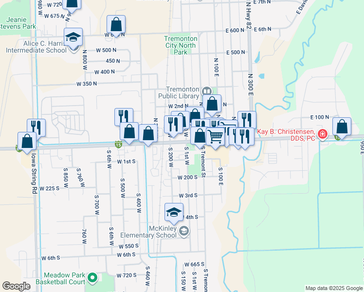 map of restaurants, bars, coffee shops, grocery stores, and more near 176 West Main Street in Tremonton