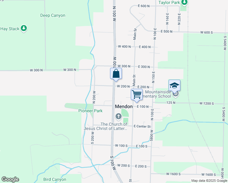 map of restaurants, bars, coffee shops, grocery stores, and more near 176 North 100 West in Mendon
