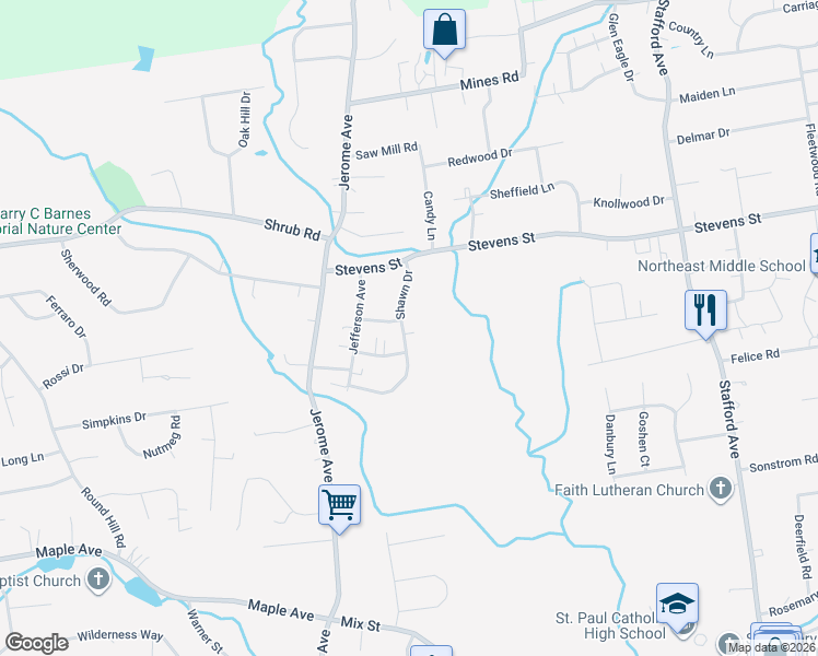 map of restaurants, bars, coffee shops, grocery stores, and more near 73 Shawn Drive in Bristol