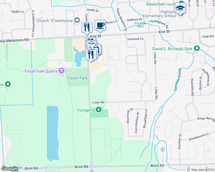 map of restaurants, bars, coffee shops, grocery stores, and more near 8210 Little Road in Sylvania