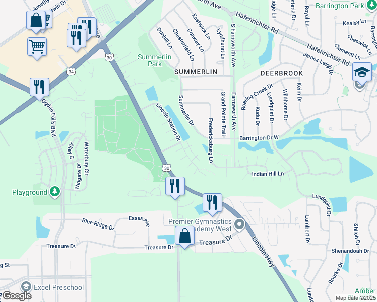 map of restaurants, bars, coffee shops, grocery stores, and more near 605 Lincoln Station Drive in Oswego
