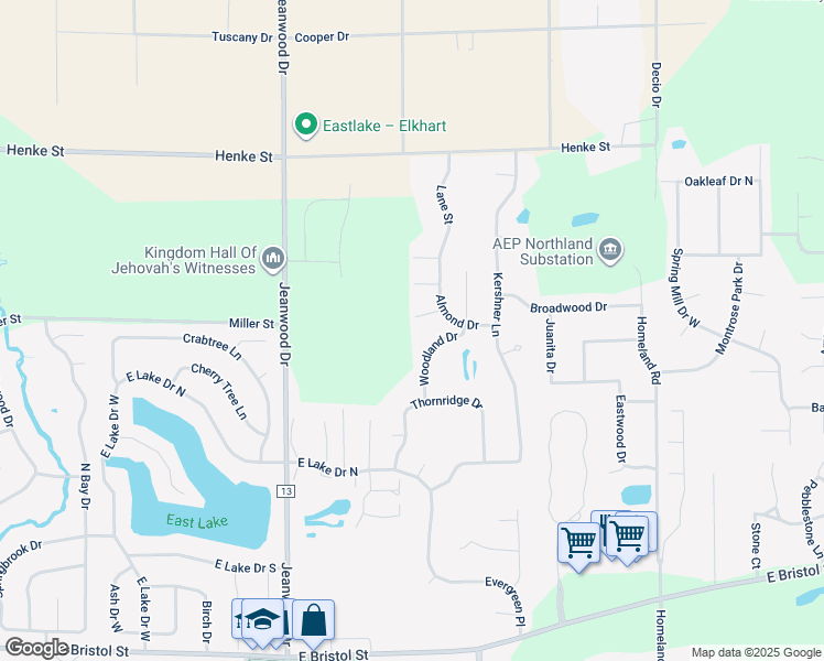map of restaurants, bars, coffee shops, grocery stores, and more near 3600 Naples Court in Elkhart