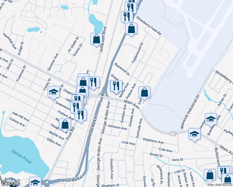 map of restaurants, bars, coffee shops, grocery stores, and more near 15 Kernick Street in Warwick