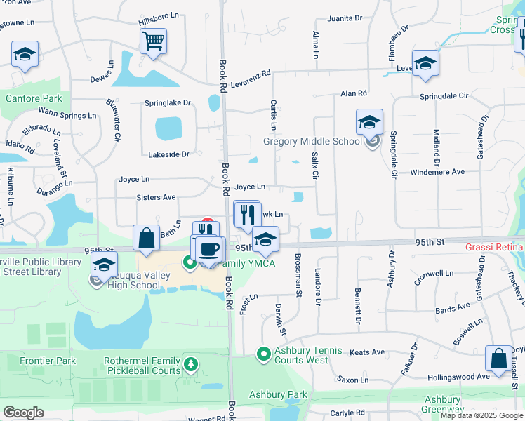 map of restaurants, bars, coffee shops, grocery stores, and more near 1931 Tamahawk Lane in Naperville