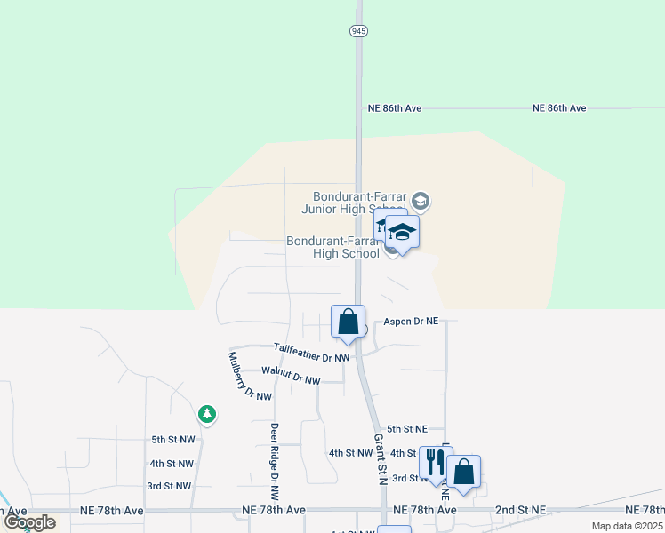 map of restaurants, bars, coffee shops, grocery stores, and more near 204 Aaron Avenue Northwest in Bondurant