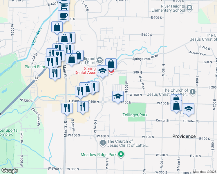 map of restaurants, bars, coffee shops, grocery stores, and more near 202 North Gateway Drive in Providence