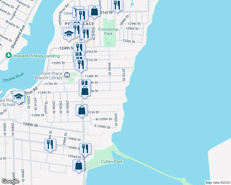 map of restaurants, bars, coffee shops, grocery stores, and more near 3016 116th Street in Toledo