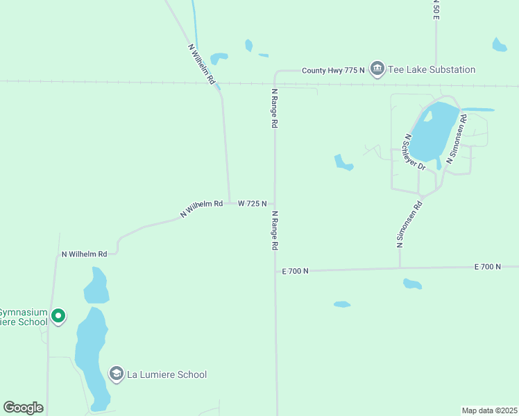 map of restaurants, bars, coffee shops, grocery stores, and more near County Highway 725 North in La Porte