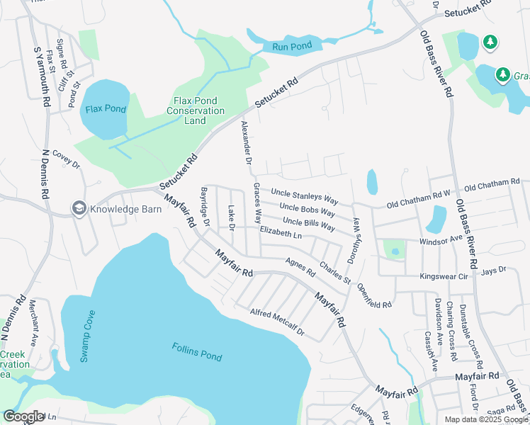 map of restaurants, bars, coffee shops, grocery stores, and more near 11 Uncle Bobs Way in Dennis