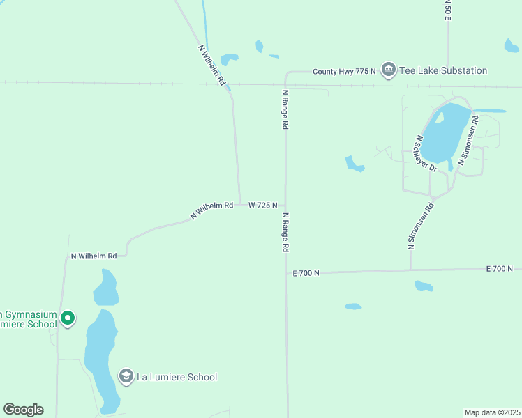 map of restaurants, bars, coffee shops, grocery stores, and more near County Highway 725 North in La Porte