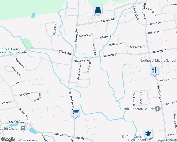 map of restaurants, bars, coffee shops, grocery stores, and more near 57 Shawn Drive in Bristol