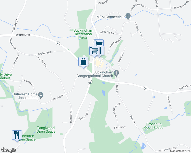 map of restaurants, bars, coffee shops, grocery stores, and more near 2122 Hebron Avenue in Glastonbury