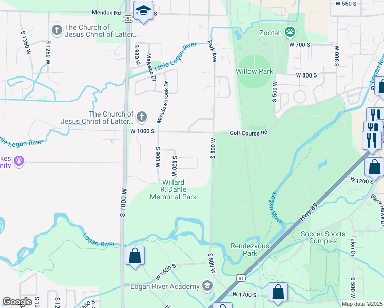 map of restaurants, bars, coffee shops, grocery stores, and more near 763 West 1060 South in Logan