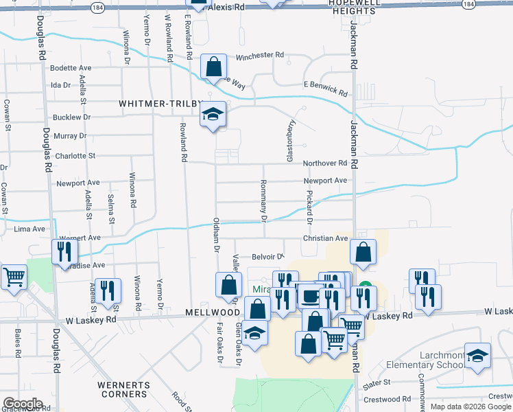 map of restaurants, bars, coffee shops, grocery stores, and more near 1951 Ketner Avenue in Toledo