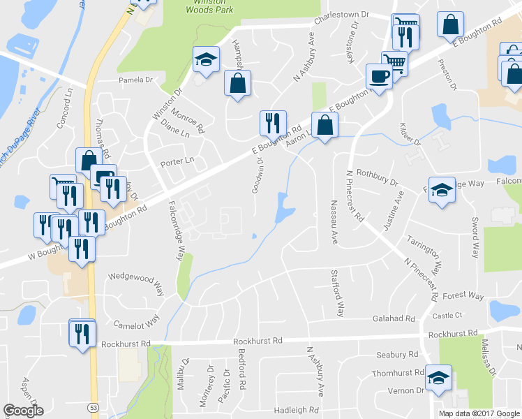 map of restaurants, bars, coffee shops, grocery stores, and more near 508 Goodwin Drive in Bolingbrook