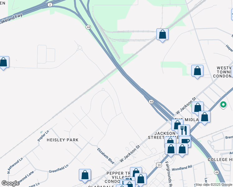 map of restaurants, bars, coffee shops, grocery stores, and more near Shamrock Boulevard in Painesville