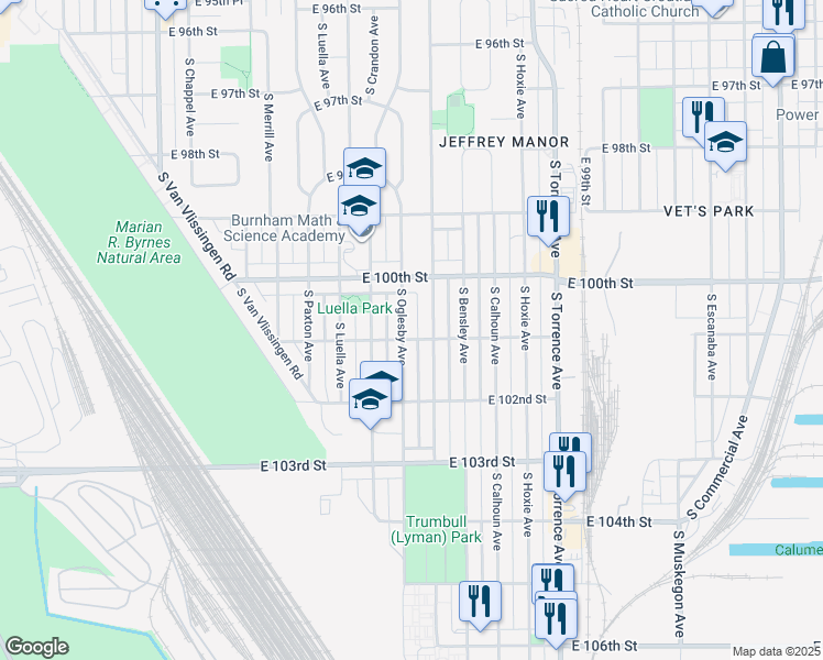 map of restaurants, bars, coffee shops, grocery stores, and more near 10055 South Oglesby Avenue in Chicago