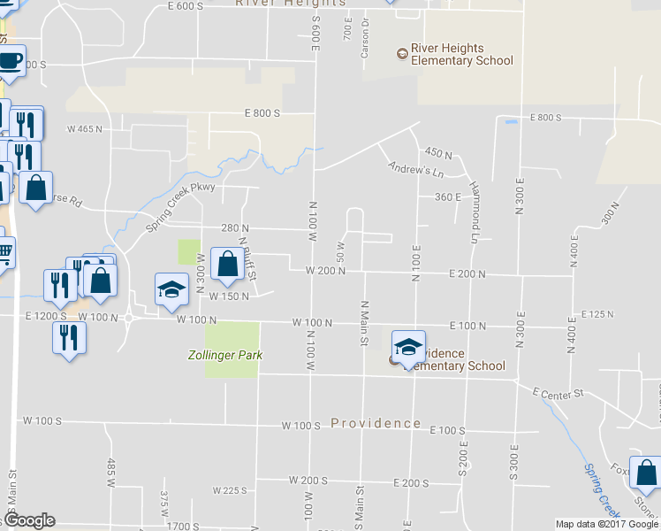 map of restaurants, bars, coffee shops, grocery stores, and more near 49 West 200 North in Providence