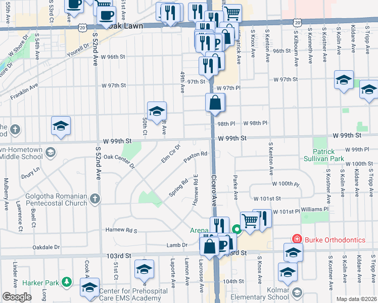 map of restaurants, bars, coffee shops, grocery stores, and more near 4826 Paxton Rd in Oak Lawn