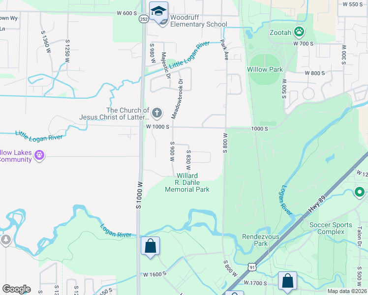 map of restaurants, bars, coffee shops, grocery stores, and more near 805 W 1040 S in Logan