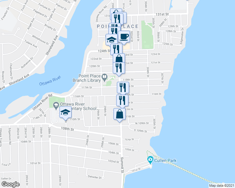 map of restaurants, bars, coffee shops, grocery stores, and more near 4901 North Summit Street in Toledo