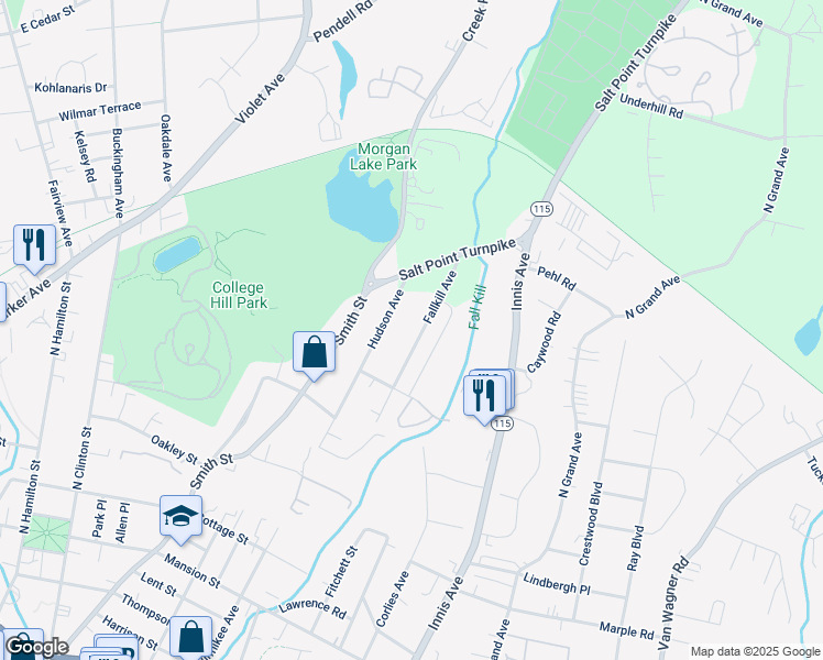 map of restaurants, bars, coffee shops, grocery stores, and more near 48 Fallkill Avenue in Poughkeepsie