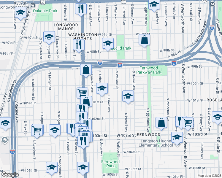 map of restaurants, bars, coffee shops, grocery stores, and more near 10013 South Lowe Avenue in Chicago
