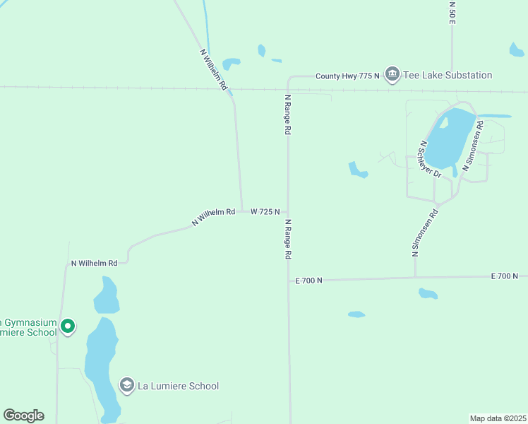 map of restaurants, bars, coffee shops, grocery stores, and more near County Highway 725 North in LaPorte County