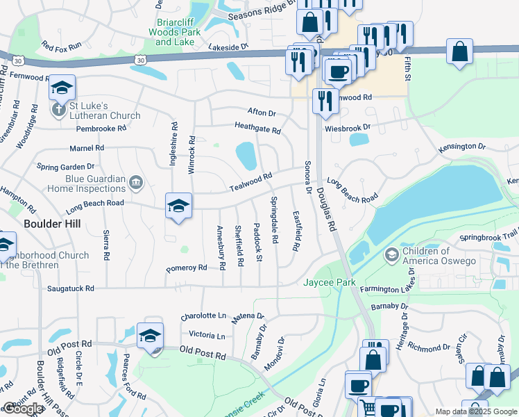 map of restaurants, bars, coffee shops, grocery stores, and more near 51 Paddock Street in Montgomery