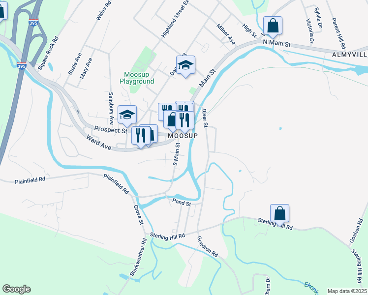map of restaurants, bars, coffee shops, grocery stores, and more near 12 South Main Street in Plainfield