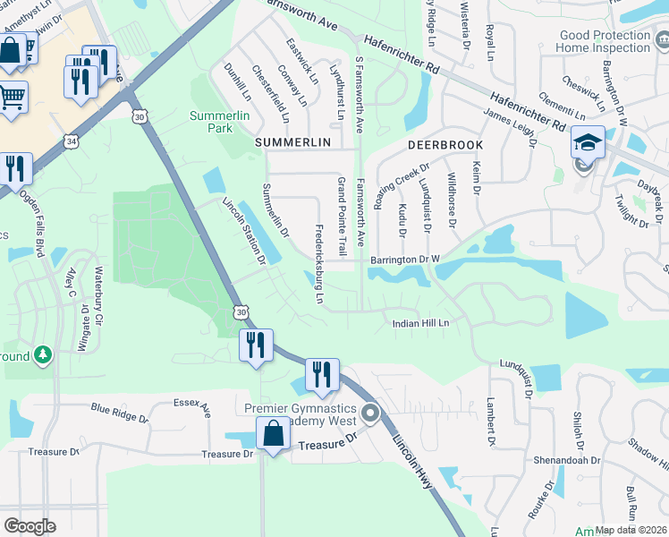 map of restaurants, bars, coffee shops, grocery stores, and more near 2321 Summerlin Drive in Aurora