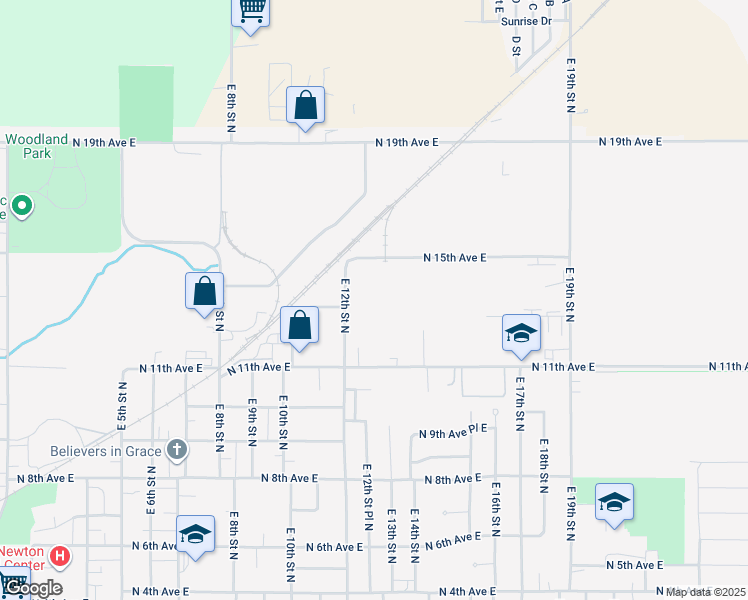 map of restaurants, bars, coffee shops, grocery stores, and more near 1310 East 12th Street North in Newton