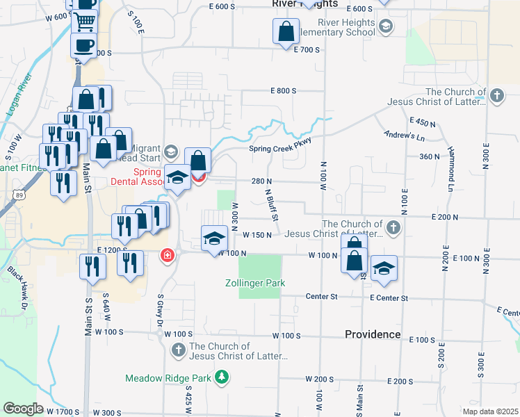 map of restaurants, bars, coffee shops, grocery stores, and more near 232 Hidden Creek Drive in Providence