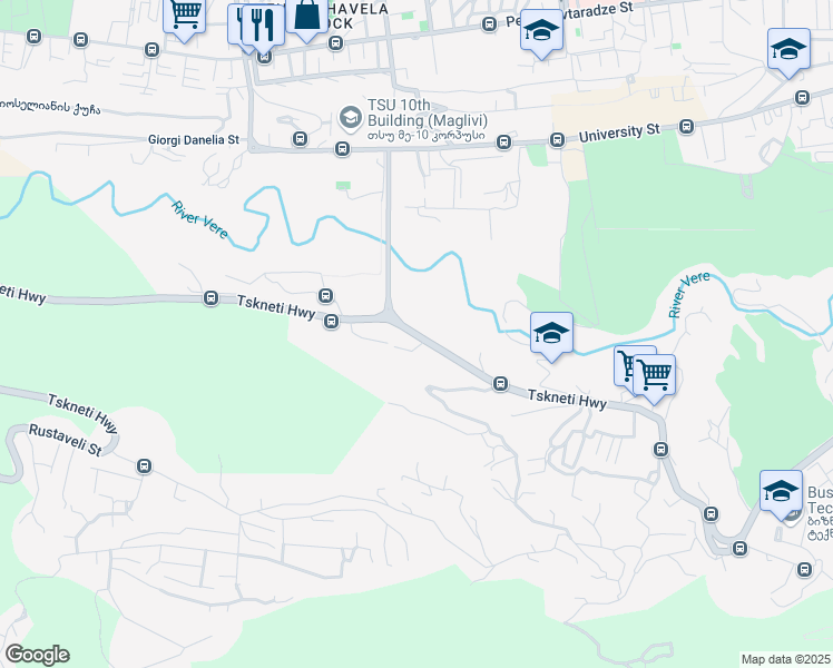 map of restaurants, bars, coffee shops, grocery stores, and more near 49 წყნეთის გზატკეცილი in T'bilisi