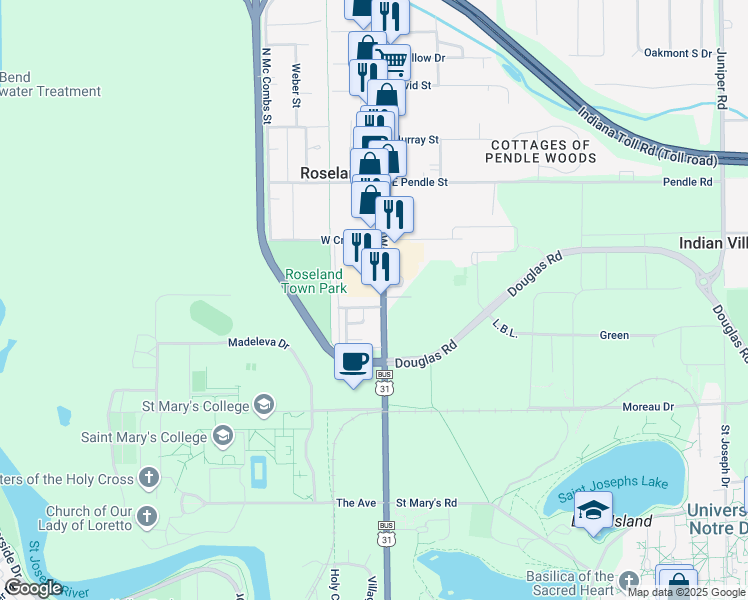 map of restaurants, bars, coffee shops, grocery stores, and more near 317 South Dixie Way in Roseland