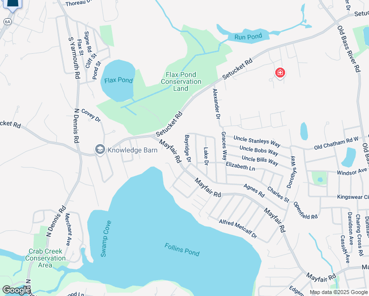 map of restaurants, bars, coffee shops, grocery stores, and more near 68 Bayridge Drive in Dennis