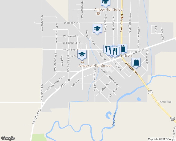 map of restaurants, bars, coffee shops, grocery stores, and more near 25 West Main Street in Amboy