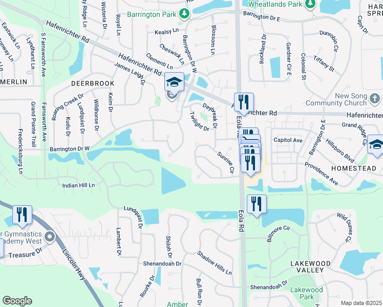 map of restaurants, bars, coffee shops, grocery stores, and more near 2253 Sunrise Circle in Aurora