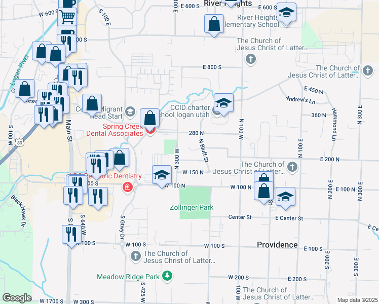 map of restaurants, bars, coffee shops, grocery stores, and more near 242 Hidden Creek Drive in Providence