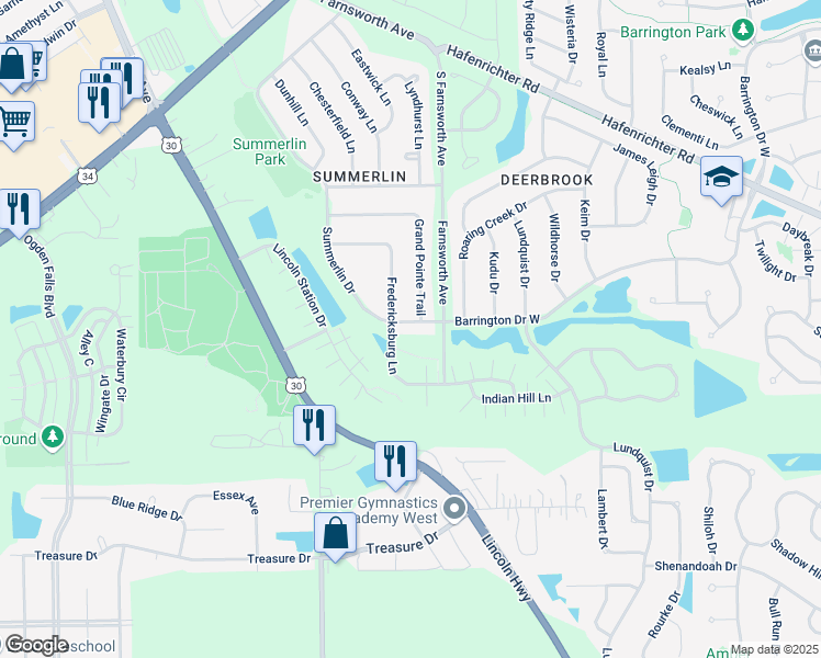 map of restaurants, bars, coffee shops, grocery stores, and more near 2321 Summerlin Drive in Aurora