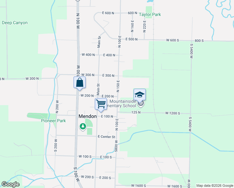 map of restaurants, bars, coffee shops, grocery stores, and more near 228 North 100 East in Mendon