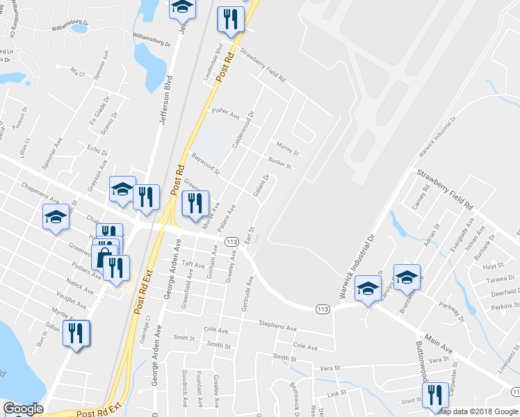 map of restaurants, bars, coffee shops, grocery stores, and more near 20 Earl Street in Warwick