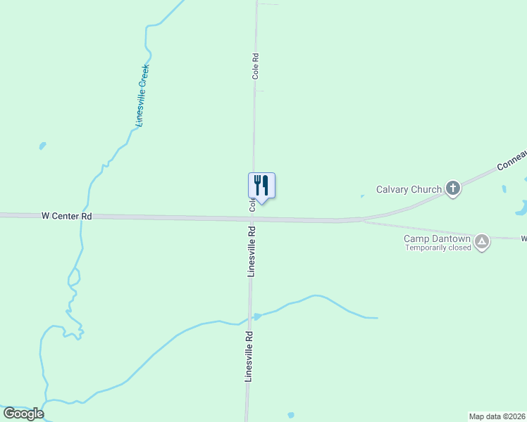 map of restaurants, bars, coffee shops, grocery stores, and more near 6300-6398 West Center Road in Linesville