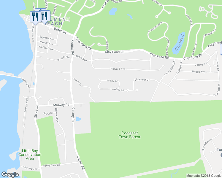 map of restaurants, bars, coffee shops, grocery stores, and more near 12 Penelope Road in Bourne
