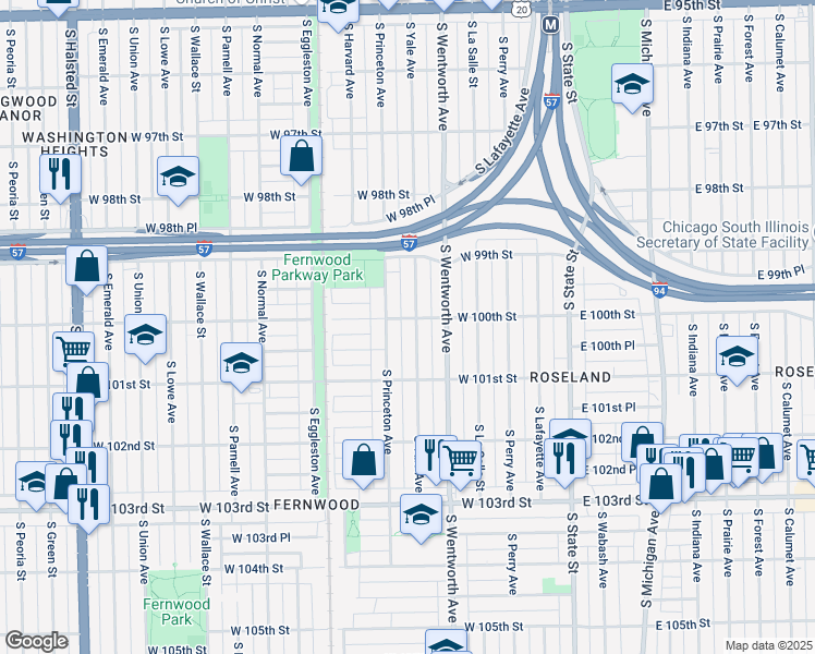map of restaurants, bars, coffee shops, grocery stores, and more near 10016 South Yale Avenue in Chicago