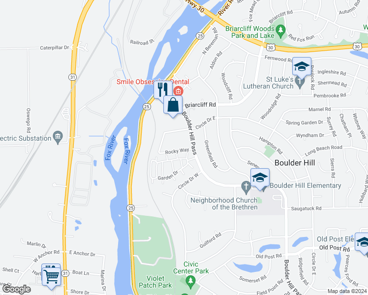 map of restaurants, bars, coffee shops, grocery stores, and more near 22 Rocky Way in Montgomery