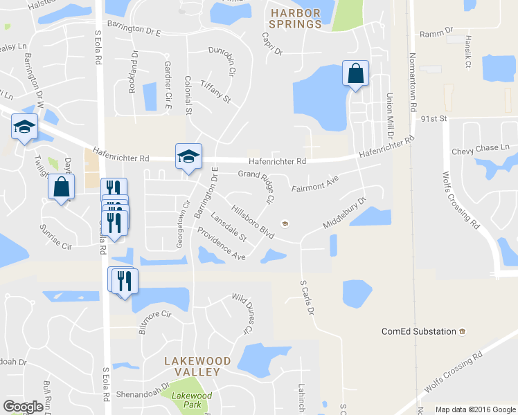 map of restaurants, bars, coffee shops, grocery stores, and more near 2961 Grand Ridge Circle in Aurora