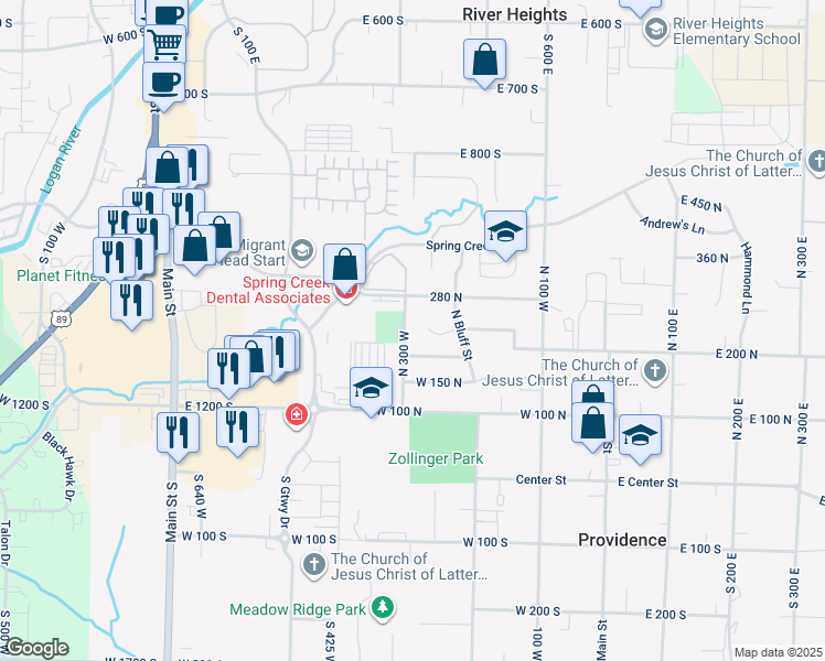 map of restaurants, bars, coffee shops, grocery stores, and more near 234 North 300 West in Providence