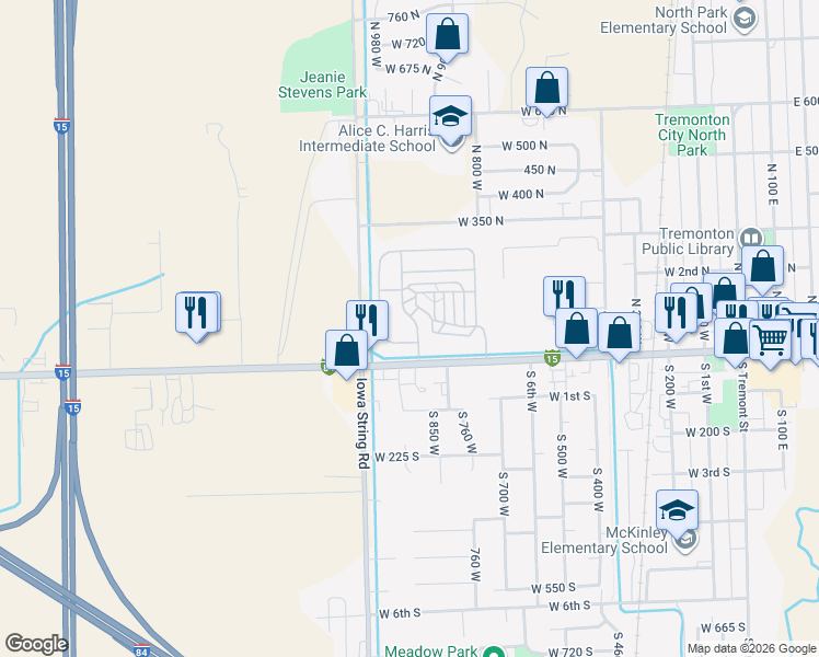 map of restaurants, bars, coffee shops, grocery stores, and more near 900 West Main Street in Tremonton